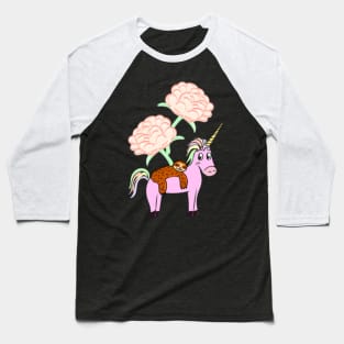 unicorn with a sloth and cherry blossoms Baseball T-Shirt